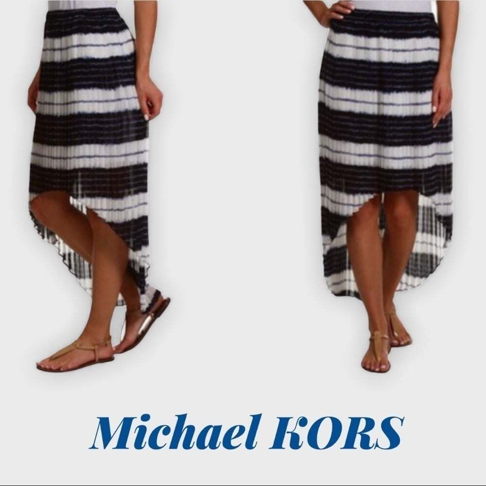 MICHAEL KORS Striped Shibori Pleated Hi-Low Skirt